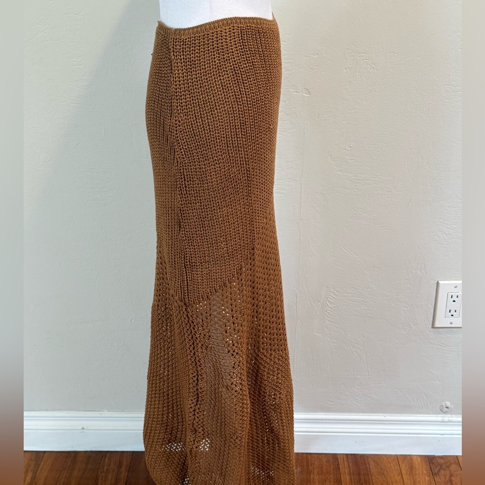 PrettyLittleThing Tan Crochet Maxi Skirt Beach Cover Up US 8‎ Boho Resort NWT - Picture 6 of 7